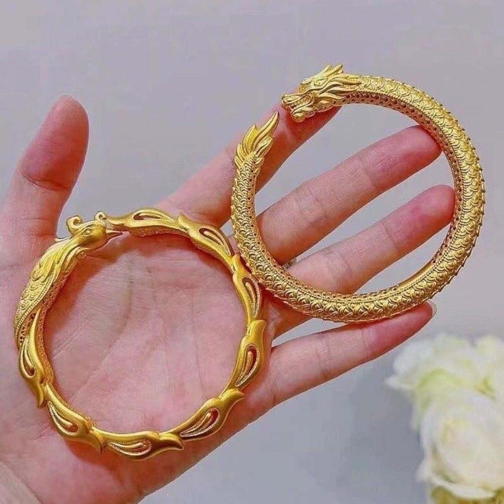 Armlet Dragon and Phoenix Bracelets Zinc Zinc Alloy Bride Wrist Jewelry Chinese Style Golden Bangle  Daily