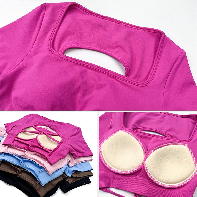 European & American Women's Seamless Sports Top with Built-in Bra & Stylish Back
