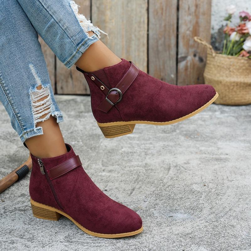 Fashion Women's Ankle Boots Retro Suede Casual Short Boots Fashion Pointe Toe Chelsea Boots for Women Side Zipper Ankle Boot Botas Mujer