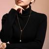 French Style Imitation Pearl Long Adjustable Pull Sweater Necklace Stainless Steel Luxury Jewelry For Women