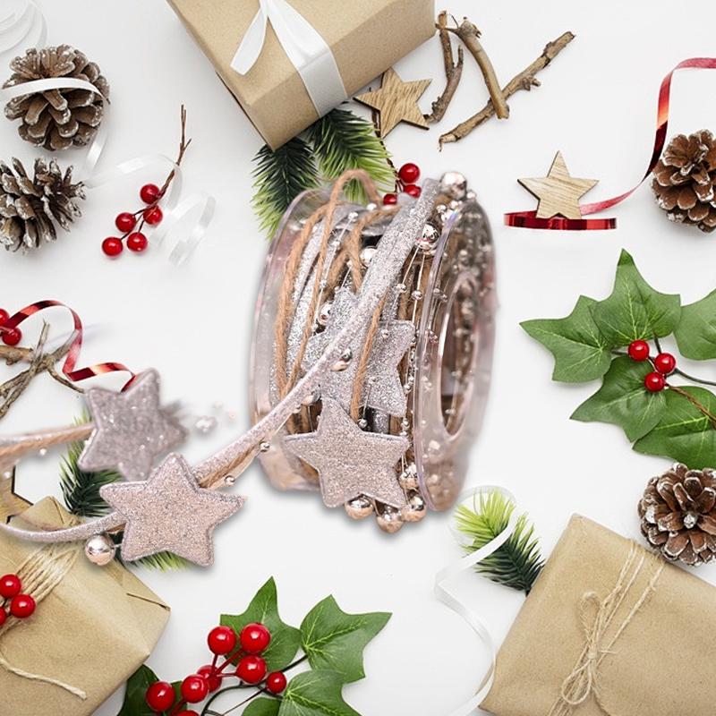 Christmas Glitter Stars Design Multi-Function Pearl Chain Design Luxury Webbing Gift Wrap Multi-Layer Shiny 5 Yards