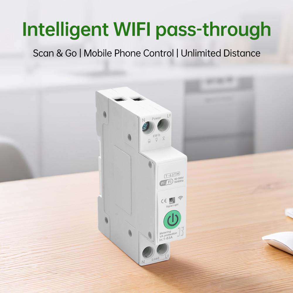 WIFI Smart Circuit Breaker Switch With Metering 63A1P Din Rail Remote Control Smart Home Smart Life App Timer Module