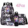 4Pcs/set Anime Demon Hunters Printed Backpack Bookbag Shoulder Bag Case Bag with 750Ml Water Bottler for Boy Girl Large Capacity Schoolbag