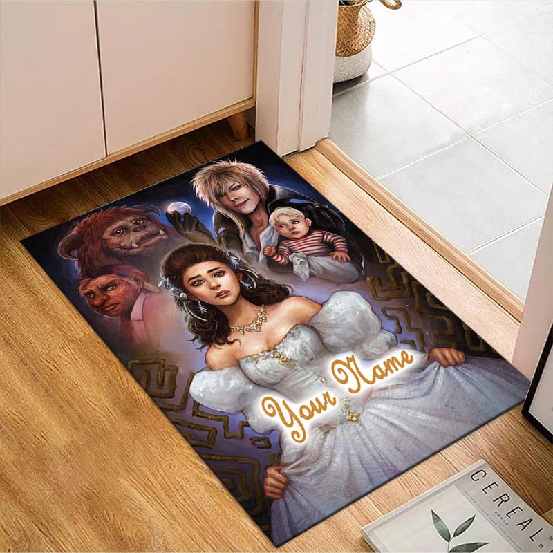 Custom Name Fantasy Labyrinth Adventure Rug for Living Room, Game Rooms, Office, Bedroom, Floor Mat Playful Design, fan gifts Christmas decor