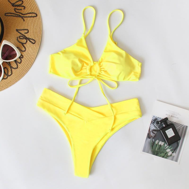 Bikini Multi-color Lace Sexy Split Swimsuit L жёлтый