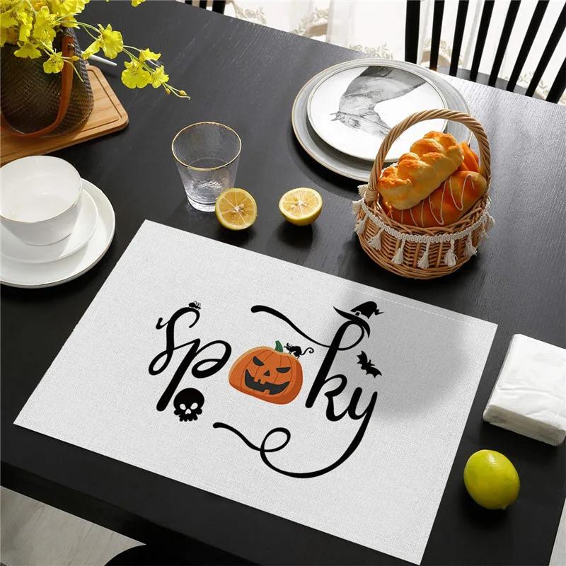 6PC Halloween Pumpkin Black Cat Placemats Festival Kitchen  Linen Dinning Table Mats Bowl Coffee Cup Pads Mats Home Decor