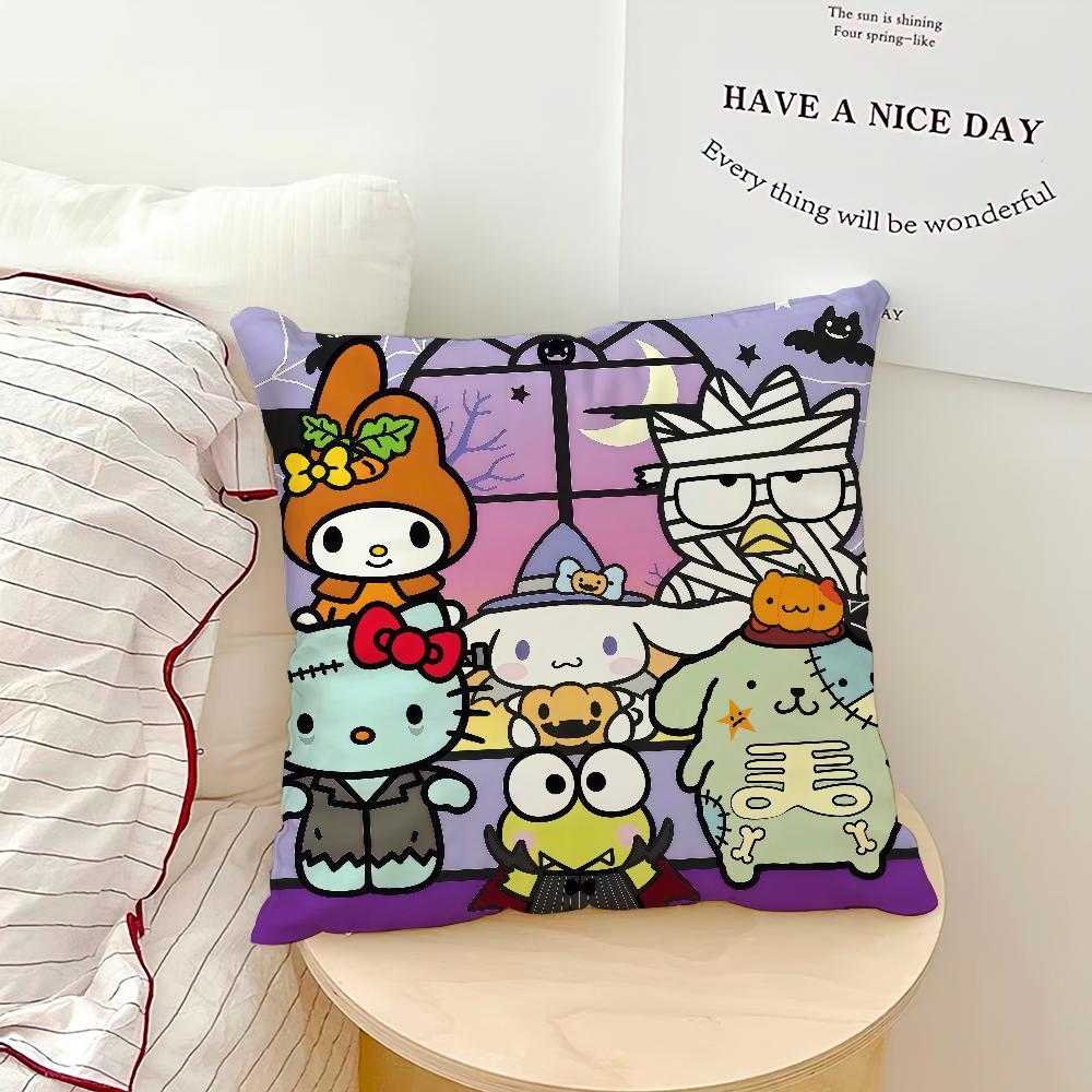Funny Art Halloween K-Kuromi My M-Melody Sro Cushion Cover Soft Pillow Case For Sofa Living Room Home Decor Protective Covers