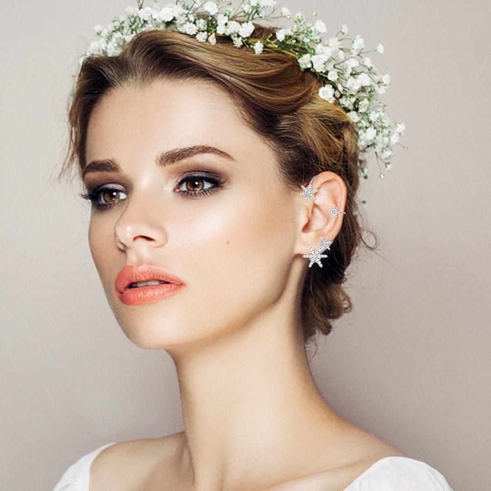 Sparkling Snowflake Ear Clip Ear Cuff for Women Girls Snowflake Non Piercing Ear Clip Earrings Party Wedding Jewelry