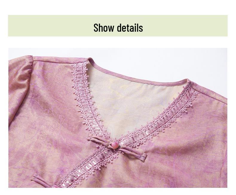 Retro Chinese Style Two-Piece Summer Outfit for Middle-Aged Women (40-60) - Short Sleeve Mother's Day Set