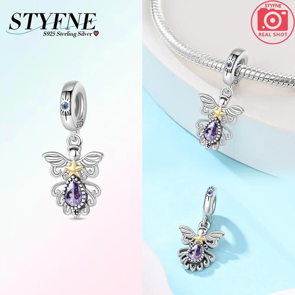 Copper Original Pink-Winged Angel Cross Green Garland Girl Pendant Charm Beads Fit Bracelet Women Diy Fine Gift Accessory