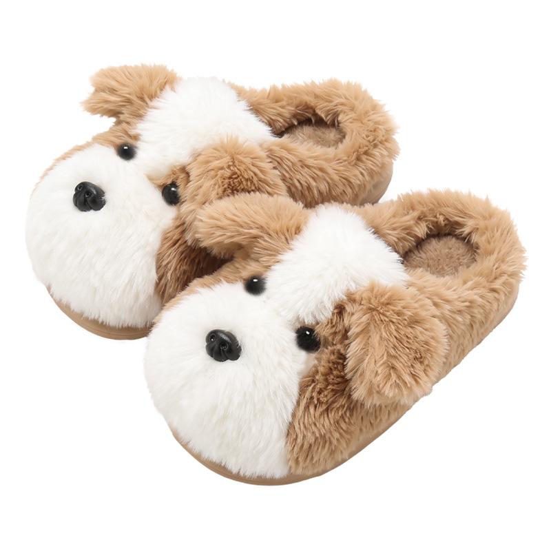 Three-dimensional big-eared puppy cotton slippers women's winter plush cute home soft bottom non-slip bag head slippers