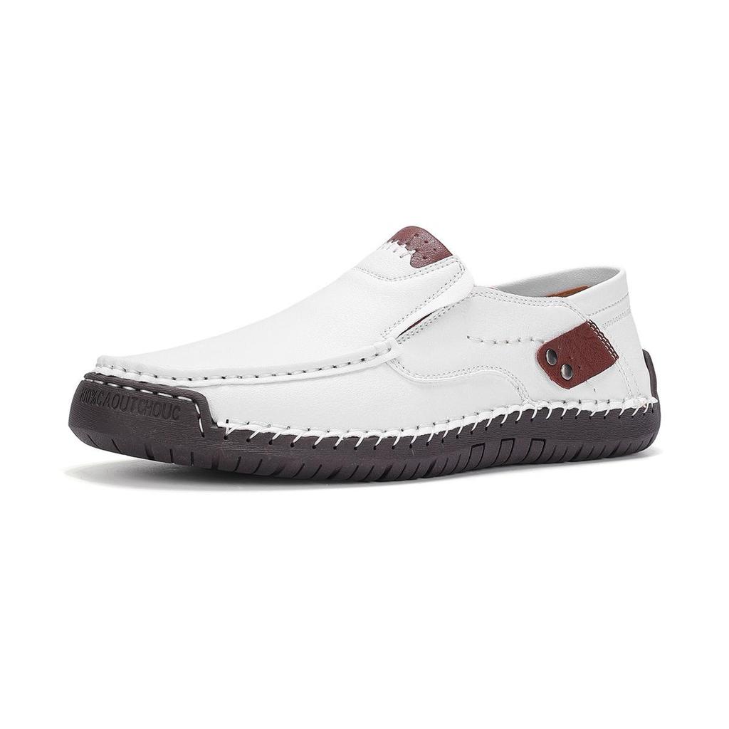 Men's Handmade Stitching Low-Top Loafers - Slip-on Casual Shoes with Soft Sole, Large Sizes Available.