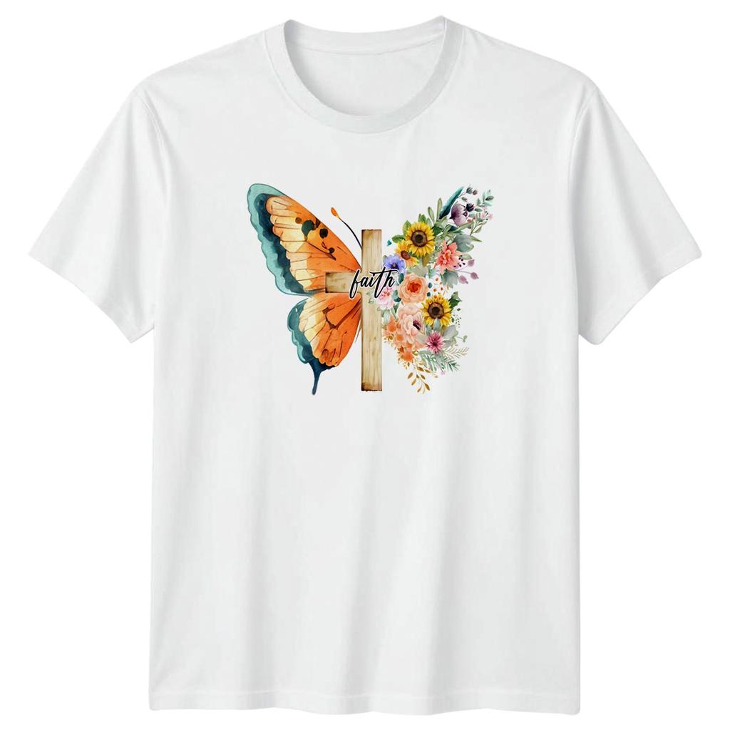 Faith Unisexs TShirt Floral Butterfly Christian Birthday Gift For Her