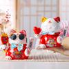 7,5 Zoll Keramik Winkende Katze Maneki Neko Ornament Schaukel Glückskatze Feng Shui Dekoration Mittelpunkt Geschäftsgeschenk