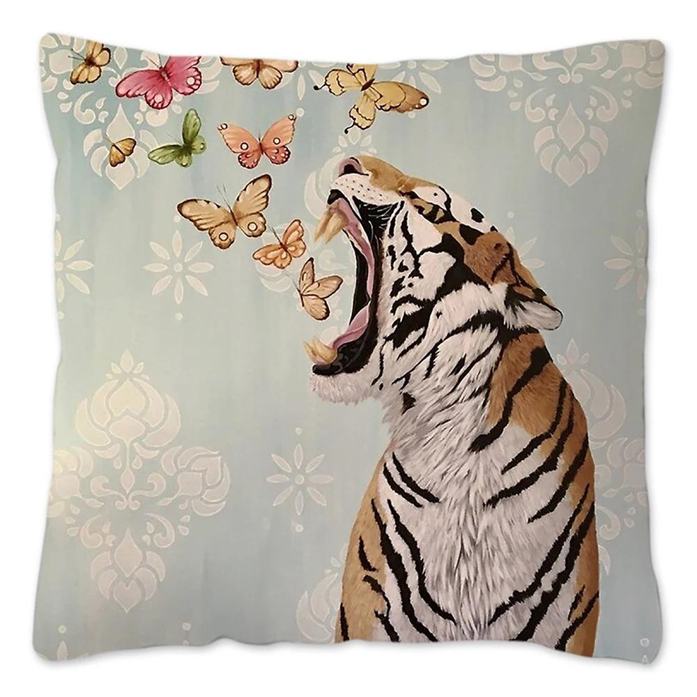 2024 Kissenbezug mit Tigerkopf-Druck 45x45cm Kissen Dekorativ Tiere Tiger Kissenbezug Heimdekor Kissenbezug für Sofa