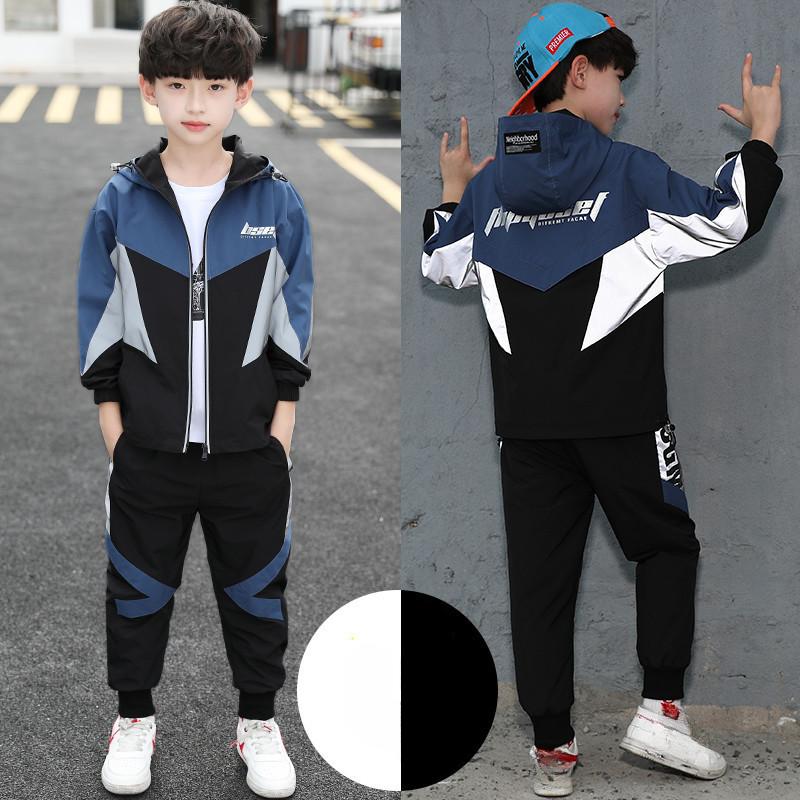 

Комплект из двух предметов детских спортивных свитеров с капюшоном для мальчиков и девочек весной и осенью 130 синий