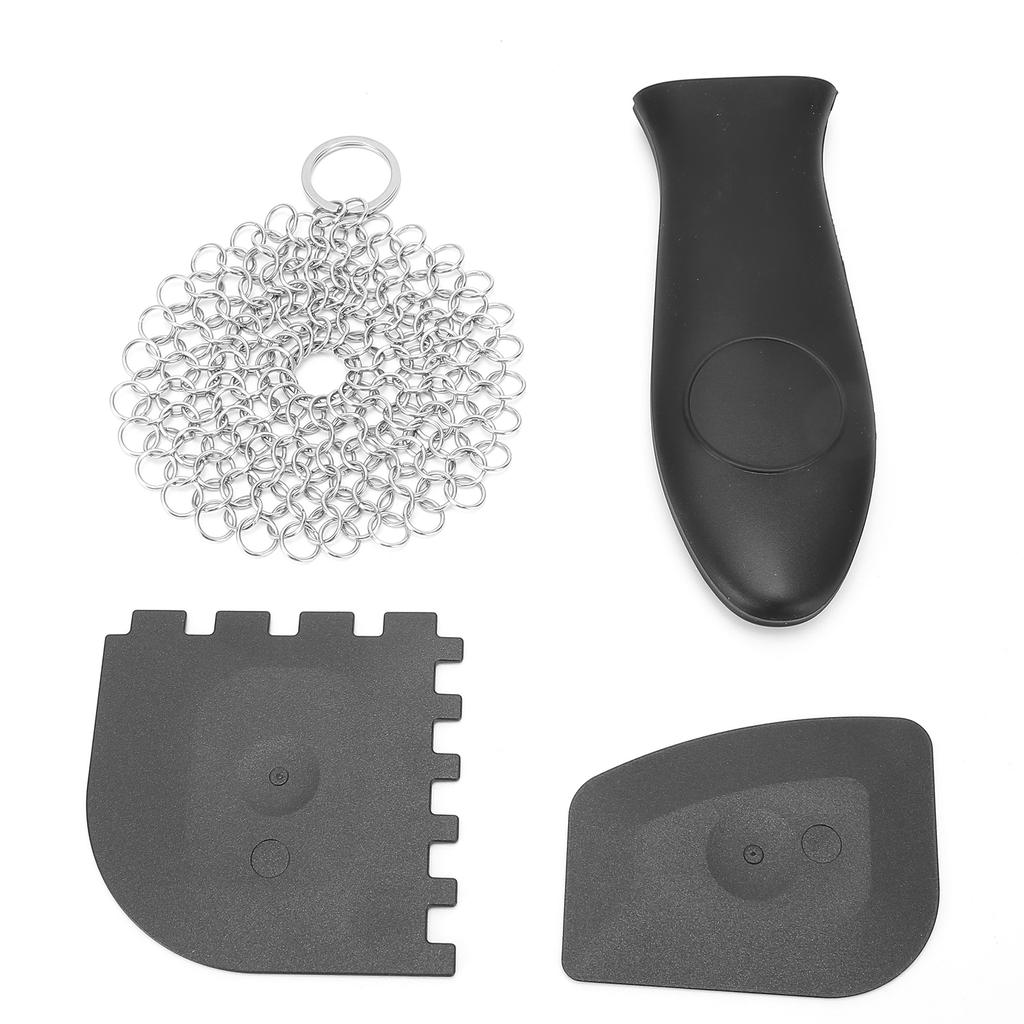 Stainless Steel Cast Iron Cleaner Scrubber Toothed Scraper Pot Handle Cover Kitchen Cleaning Kit