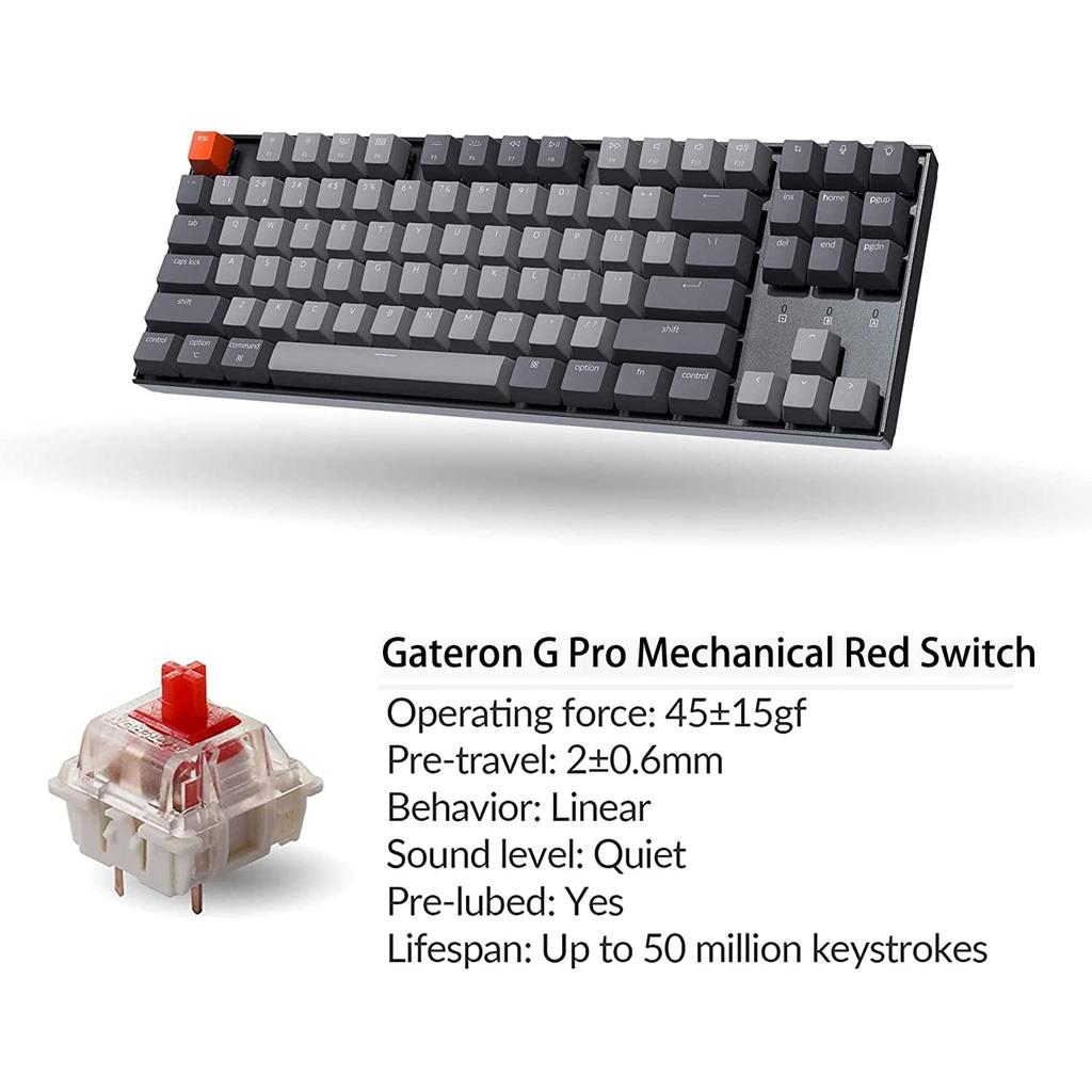 Keychron K8 Wireless Gaming Mechanical 87 US White LED Gateron G Pro Mechanical Wired and Bluetooth Compatible with Mac and Rollover G Pro Mechanical
