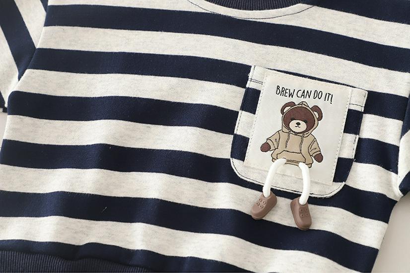 Boys' Korean Style Striped Hoodie Two-Piece Set - Trendy Children's Spring & Autumn Fashion