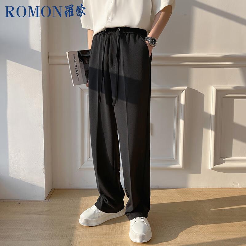 ROMON Men s Solid Loose Straight-Leg Casual Trousers M