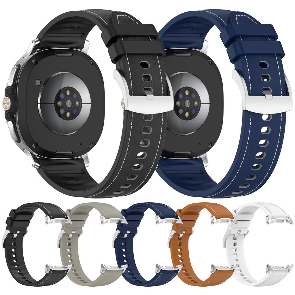 Leather Coated Silicone Strap for Samsung Galaxy Watch8 Classic 46mm/Watch8 44mm/40mm Watch Band with Stainless Steel Buckle