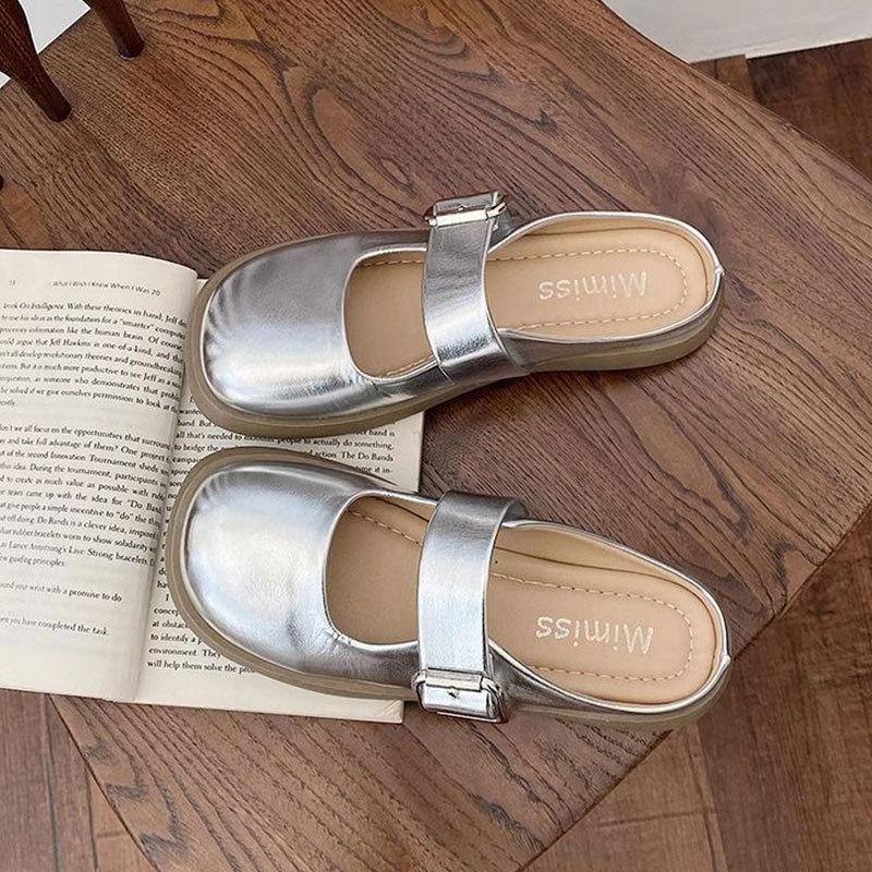 

Ленивый вечерний бриз~! Мягкие шаги по дерьму сандалии Мэри Джейн женские летние инсы дышащая сумка голова крутые тапочки 40 серебряный