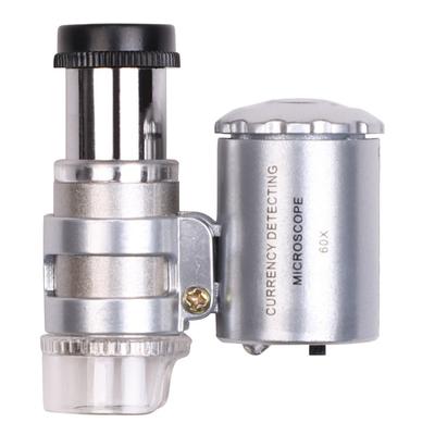 60x Magnifier with UV Banknote Gem Textile Integrated Precision Magnifying Portable Respect for the Aged Silver Loupe, Magnification, Microscope, LED,