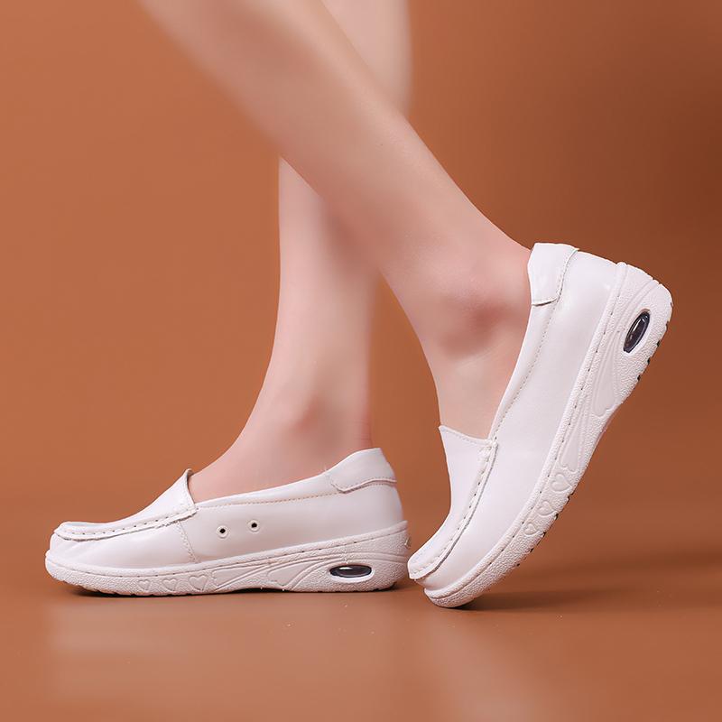 

Женские осенне-зимние туфли медсестры из коровьей кожи на воздушной подушке, белые, удобная мягкая подошва, дышащие и не утомляющие ноги, плоская подошва 41