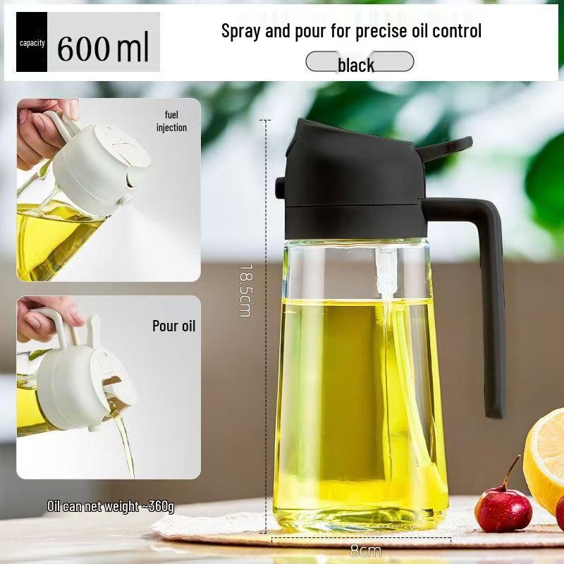 Thickened Glass Oil Bottle: Integrated Spray and Pour, Automatic Atomization, Leak-Proof, Large Capacity for Kitchen Use