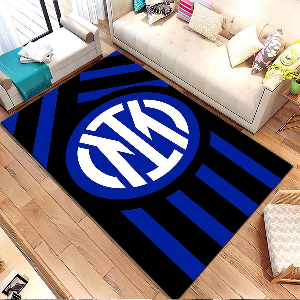 Blue Stripes with Team Logo Patterned Carpet, Non Slip Mat Suitable for Living Room and Bedroom Sofas
