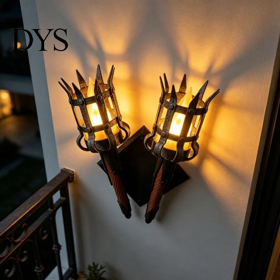 Mittelalterliche Fackel Wandleuchte, LED Handlicht, Retro Realistische Imitation Holzmaserung Flamme für Halloween Party Dekoration, Mardi Gras Geheimnis