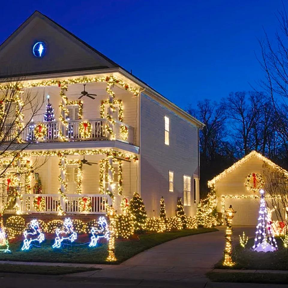 Szybkie, ładowane na energię słoneczną lampki świąteczne Solarne patio na świeżym powietrzu LED String Light Świąteczna girlanda Dekoracja ślubna Lampa ogrodowa na trawnik