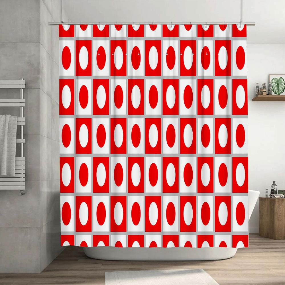 Modern Red White Bathroom Shower Curtain Polyester Fabric Waterproof Decoration Home Bathing Room Decor Customizable Size: 180cm