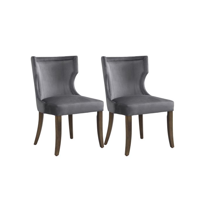 Chaise de salle à manger - MUVOE - Velours - Gris - Lot de 2 - Pieds en bois massif réglables