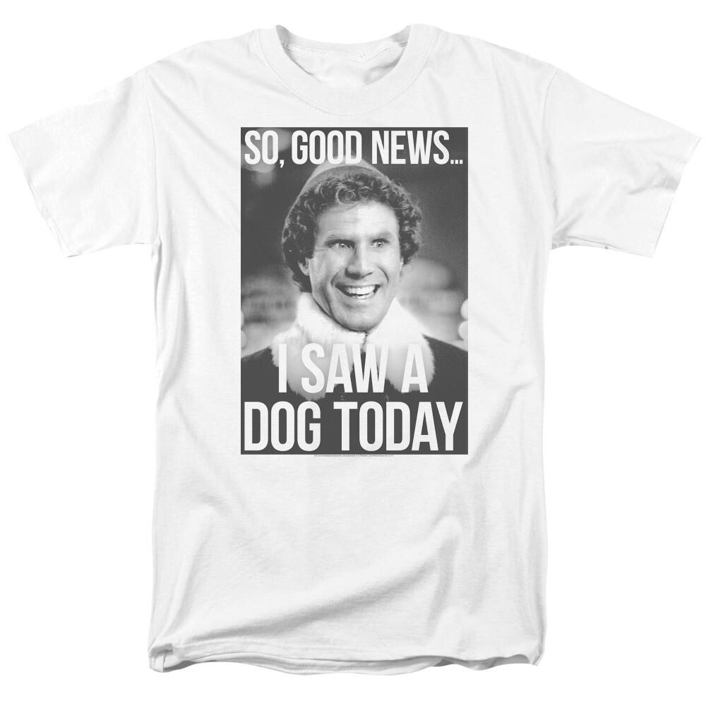 ELF Good News I Saw A Dog Today T Shirt Licensed Christmas Movie Tee White XXL