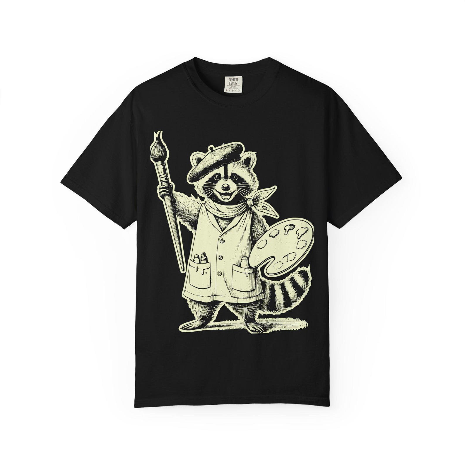 Artistic Raccoon Line Art T-Shirt: Garment-Dyed Cotton Tee 4XL