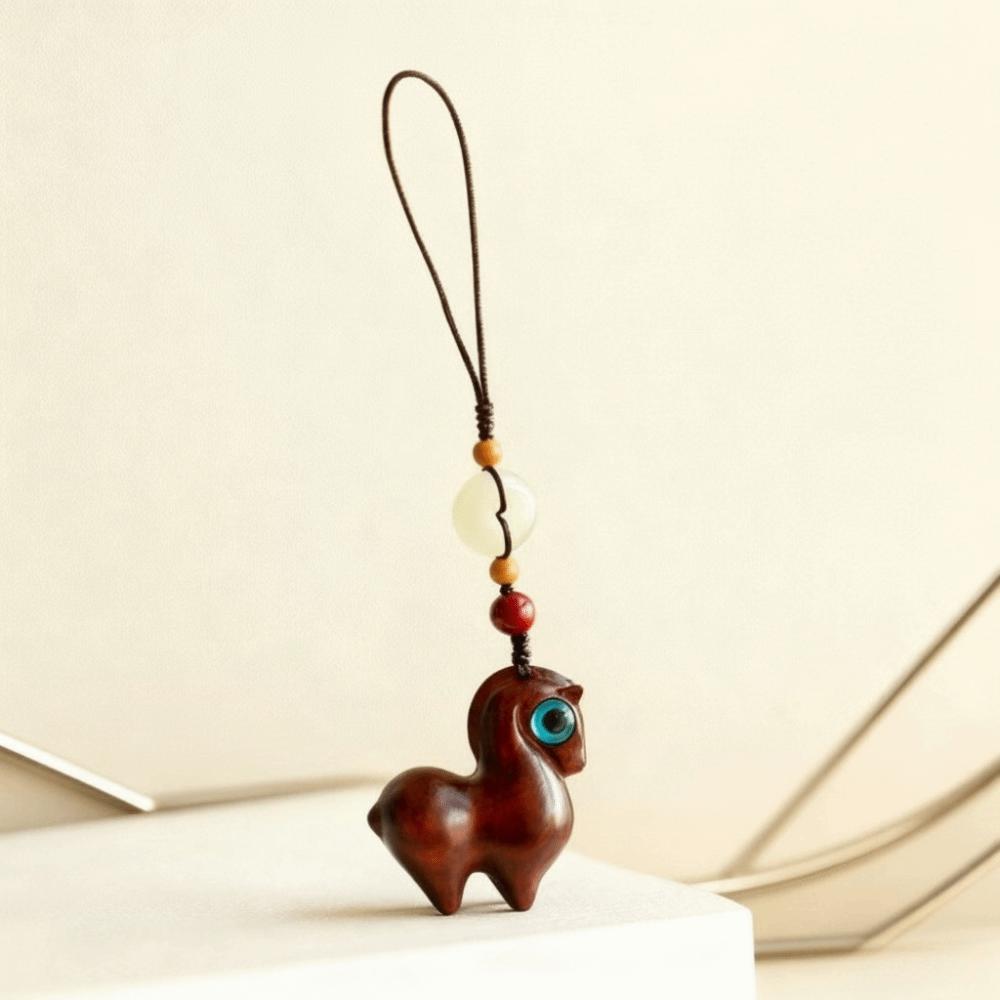 Sandalwood Horse Key Chain Zodiac Chinese Style Key Ring Cute Bag Pendant Car Key Chain