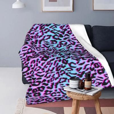 Neon Leopard Blanket Flannel Winter Breathable Warm Throw Blanket for Home Office Bedspreads