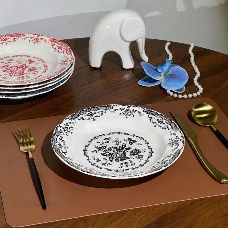 French Retro Rose Ceramic Soup Plate