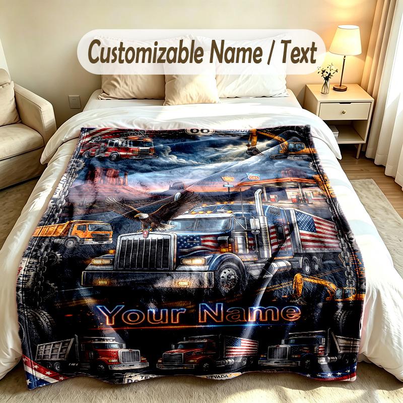 Truck Theme Custom Blanket Personalized Name & Text Customized Soft Warm Throw Blanket Home Decor