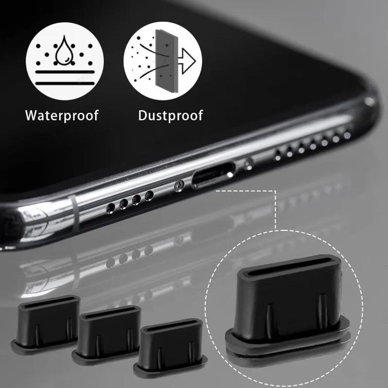 Type C & Lightning Silicone Dust Plugs, Anti-Dust Port Cap, Waterproof Cover for iPhone 15 Series Samsung Xiaomi Android