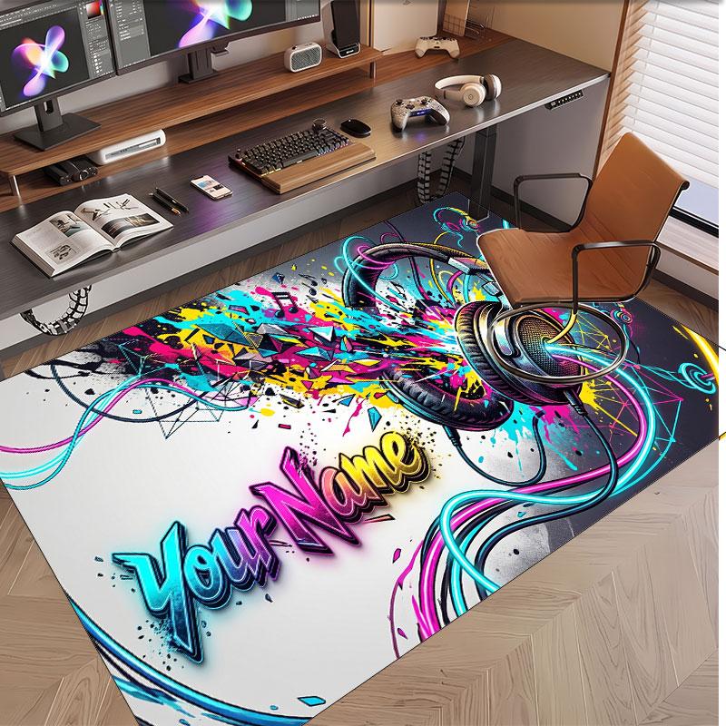 Music DJ Theme Soft Crystal Velvet Rug Custom Name & Text Print Non Slip Floor Rug for Bedroom Living Room