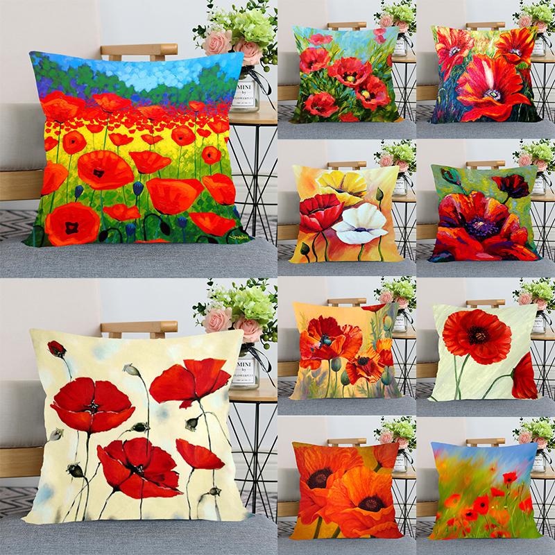 

Red Poppy Pillowcase Bedroom Home Decor Pillowcase Exquisite Gift Pillowcase Square Pillowcase