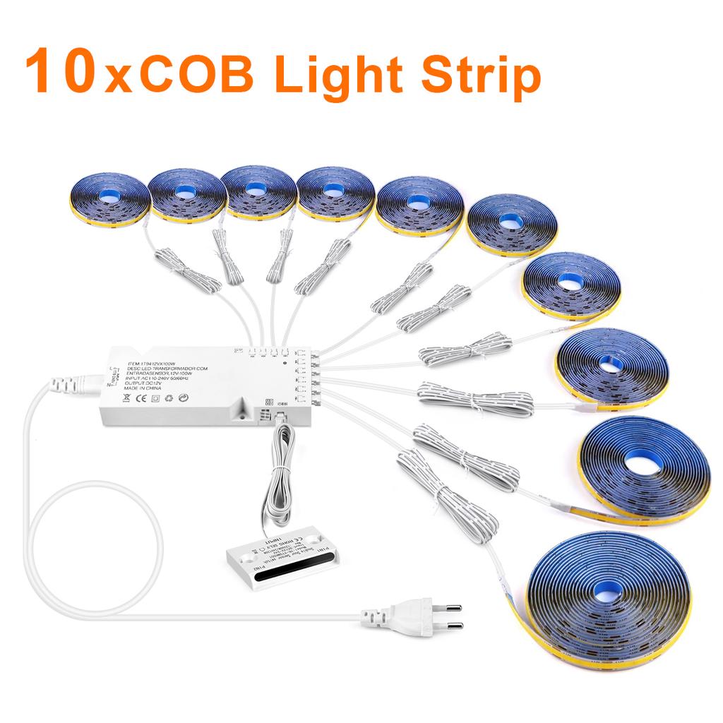Smart Sensor LED Under Cabinet Light 12V COB Strip Lamp For Wardrobe Showcase Kitchen Room Backlight