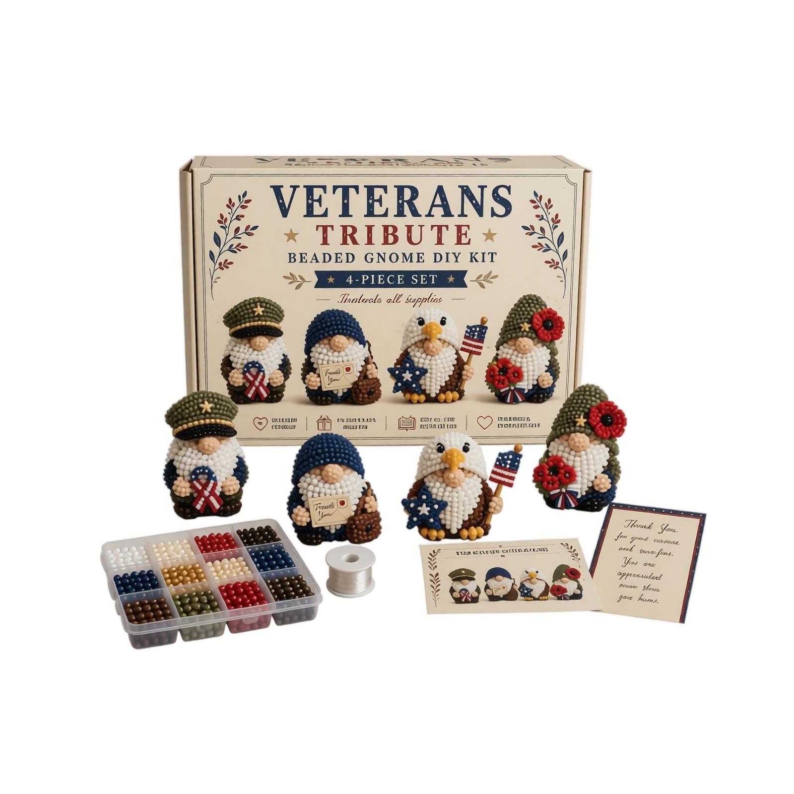 Veterans Tribute Beaded Gnome DIY Kit 4-Piece Set Includes Beads Thread and Instructions for Crafting Handmade Gnome Figures one size
