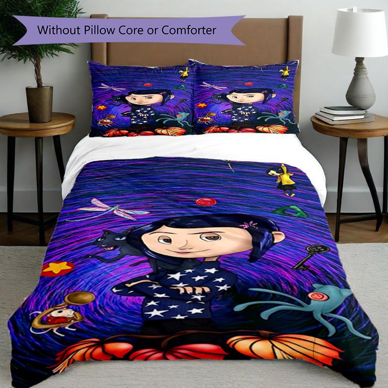 3pcs Duvet Cover Set (1*Duvet Cover + 2*Pillowcase, Without Core), Coraline Print Bedding Set, Bedroom Decor, All‑Season, Birthday Gift