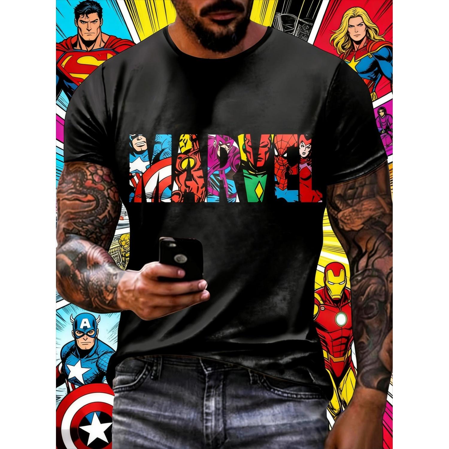 

Летняя футболка Disney и Marvel с принтом букв, из чистого хлопка, модная, свободная и удобная, с короткими рукавами, однотонная S чёрный
