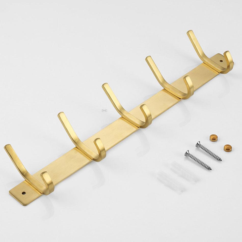 Wall Hook 304 Stainless Steel Black Gold Sliver Polished Creative Bathroom Kitchen Towel Hanging Clothes Key Holder Row 5 Hooks