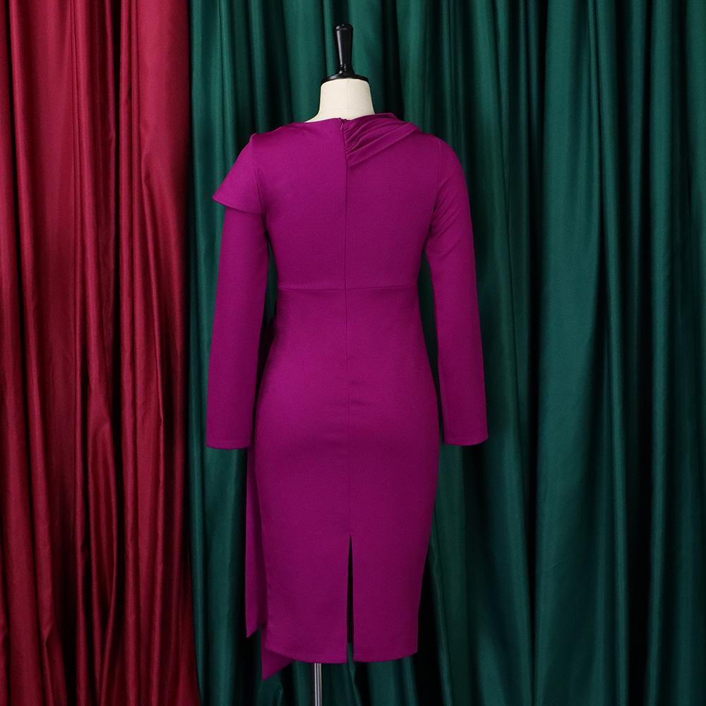 JKASHDK Moda dama toamna iarna imprimeu culoare uni maneca lunga talie inalta rochii de cocktail si seara