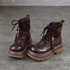 Johnature Thick Soled Cowhide Lace Up Short Boots Retro Side Zipper Genuine Leather Women's Boots